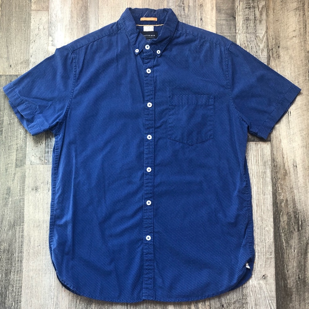 Blue Cactus Man short sleeve button up shirt